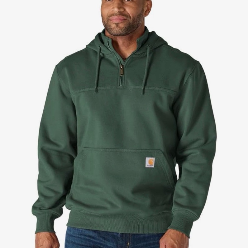 Carhartt Dark Green Quarter-Zip Hoodie Sweatshirt